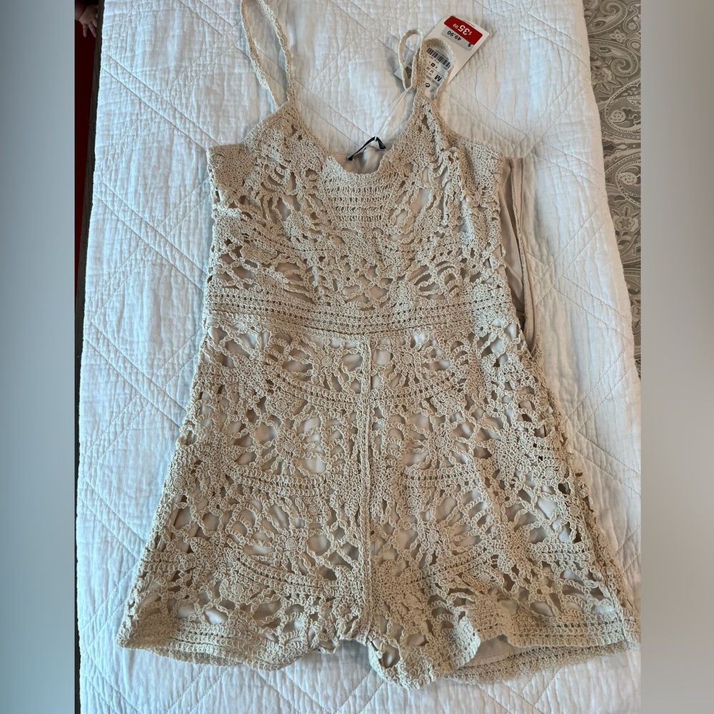 Zara crochet romper with zip side closure NWT
